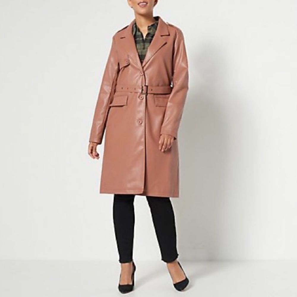 Attitudes by Renee Faux Leather Trench Coat
